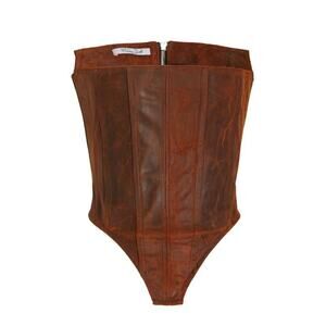 LaQuan Smith Strapless Leather Corset Bodysuit Brown - S
